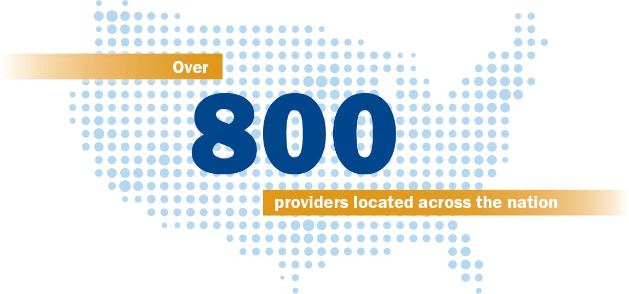 800 Provider statistic graphic Image explaining VGM Homelink having 800 providers across United States
